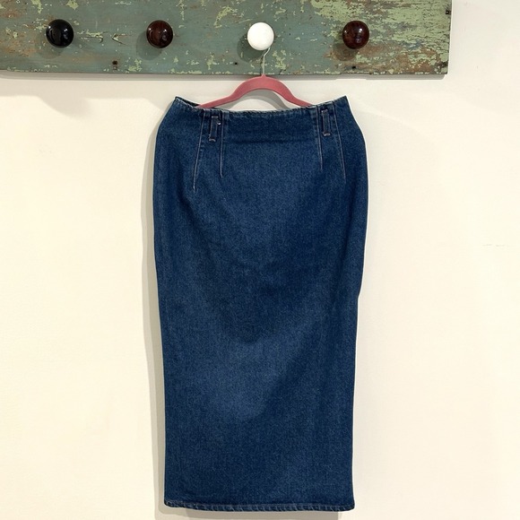 Vintage 90s Hunt Club Women's Blue Denim Full Straight‎ Pencil Skirt Size M - Picture 2 of 8